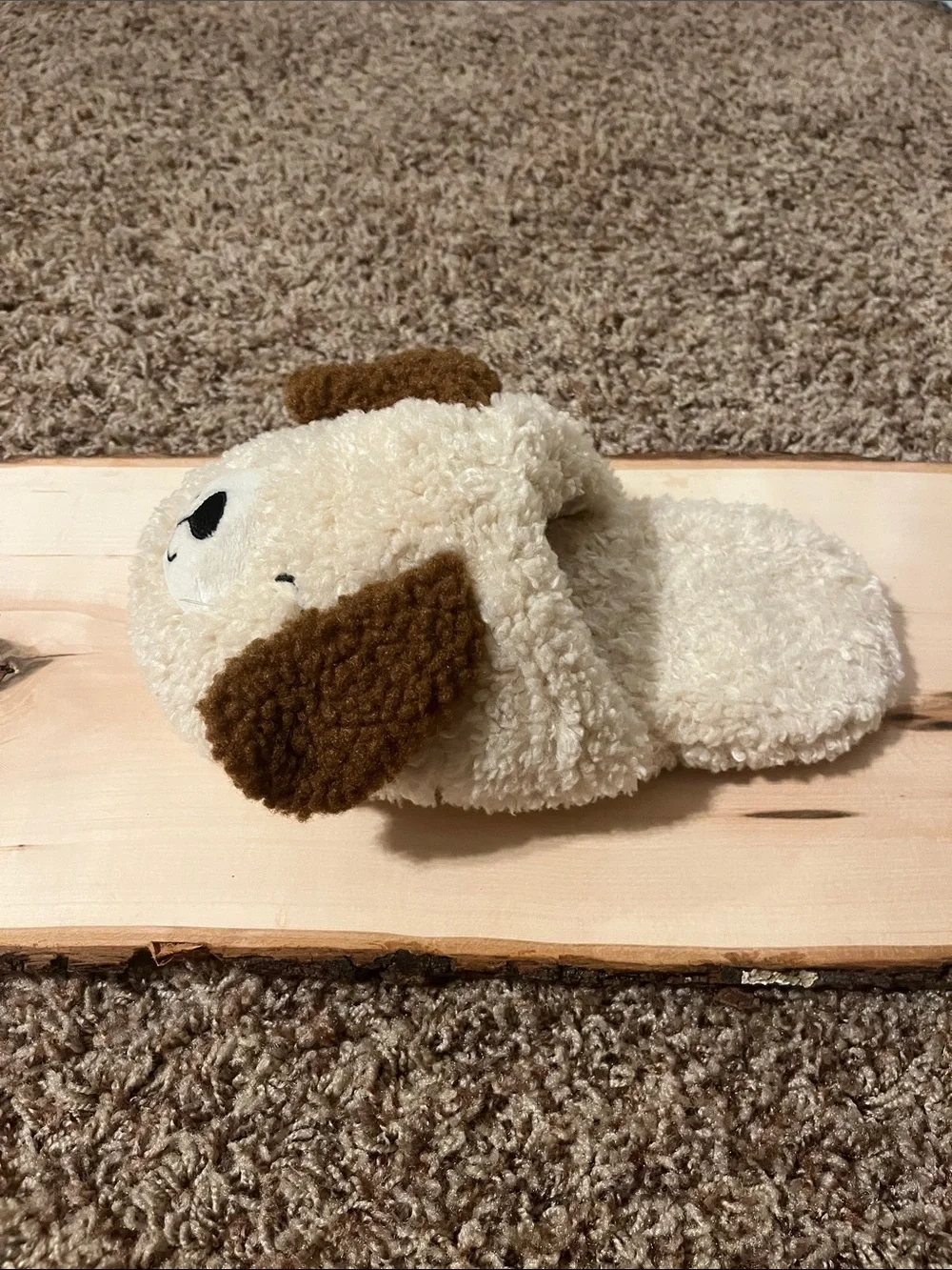 wonder nation Girls Plush Cream & Brown Dog Slippers